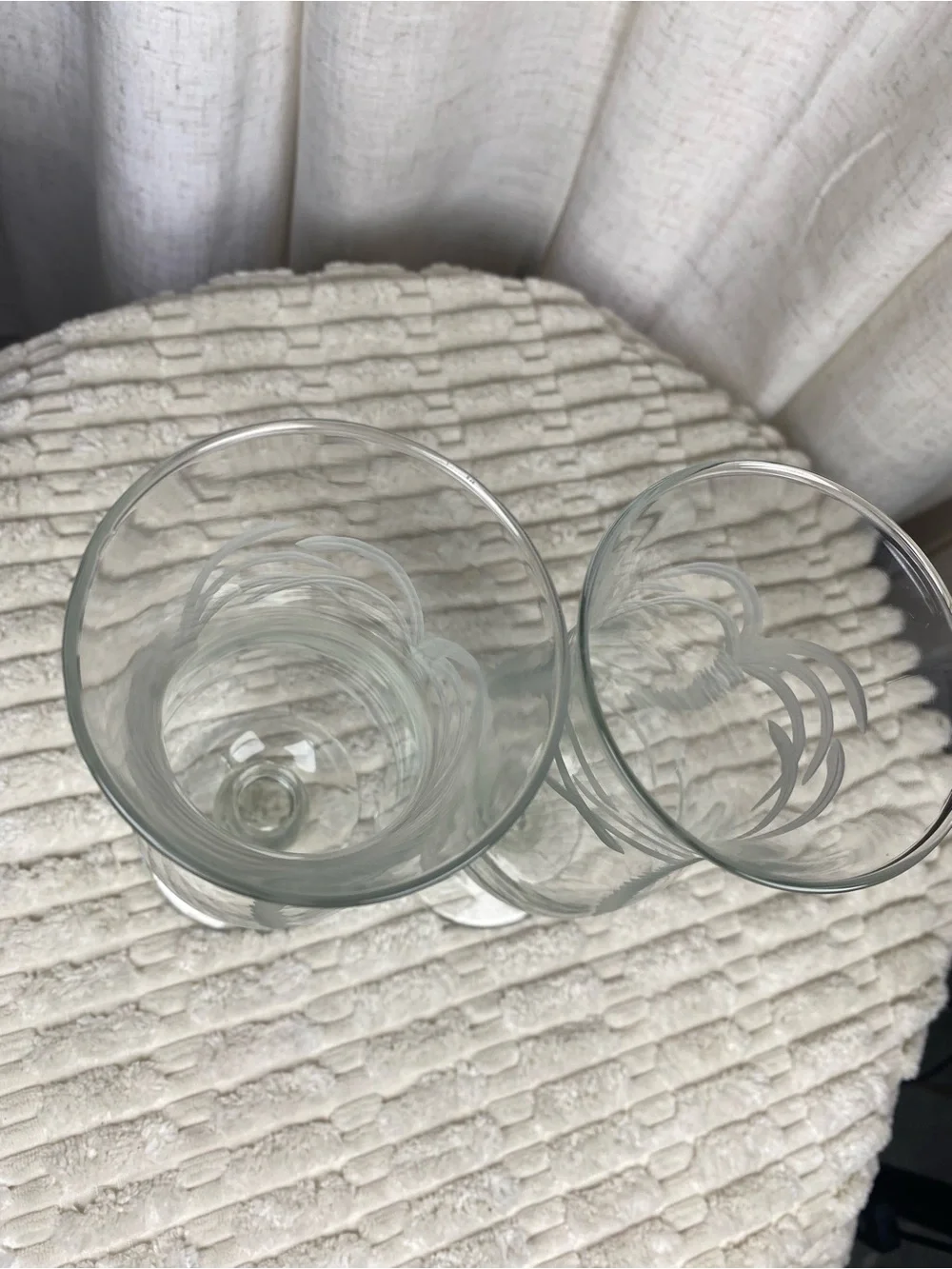 Rolf Glass Etched Palm Tree Hurricane Cocktail Glasses - Pair of 2